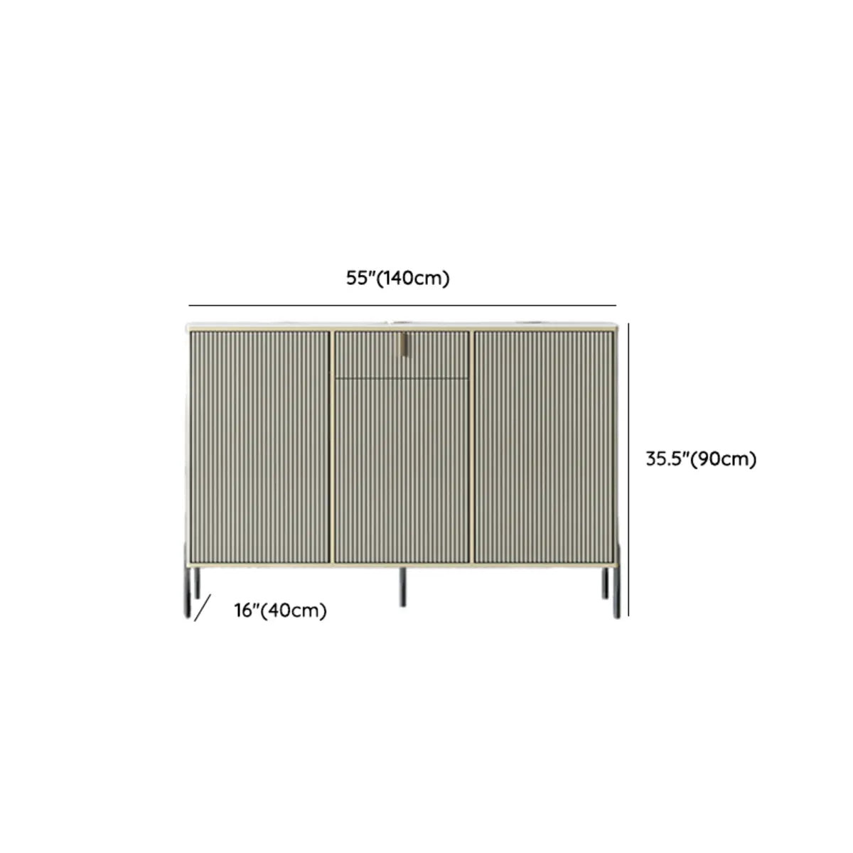 Rectangular Stone Top Black Cabinets Sideboard with Storage Image - 23