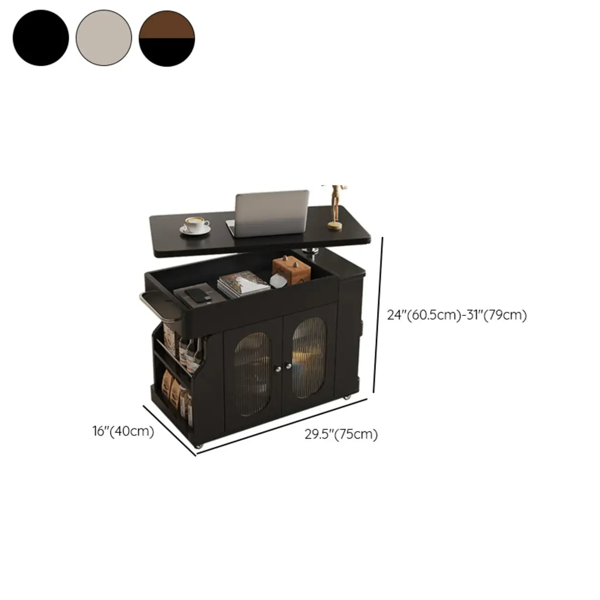 Rectangular Swivel Wood Cream Adjustable Height End Table