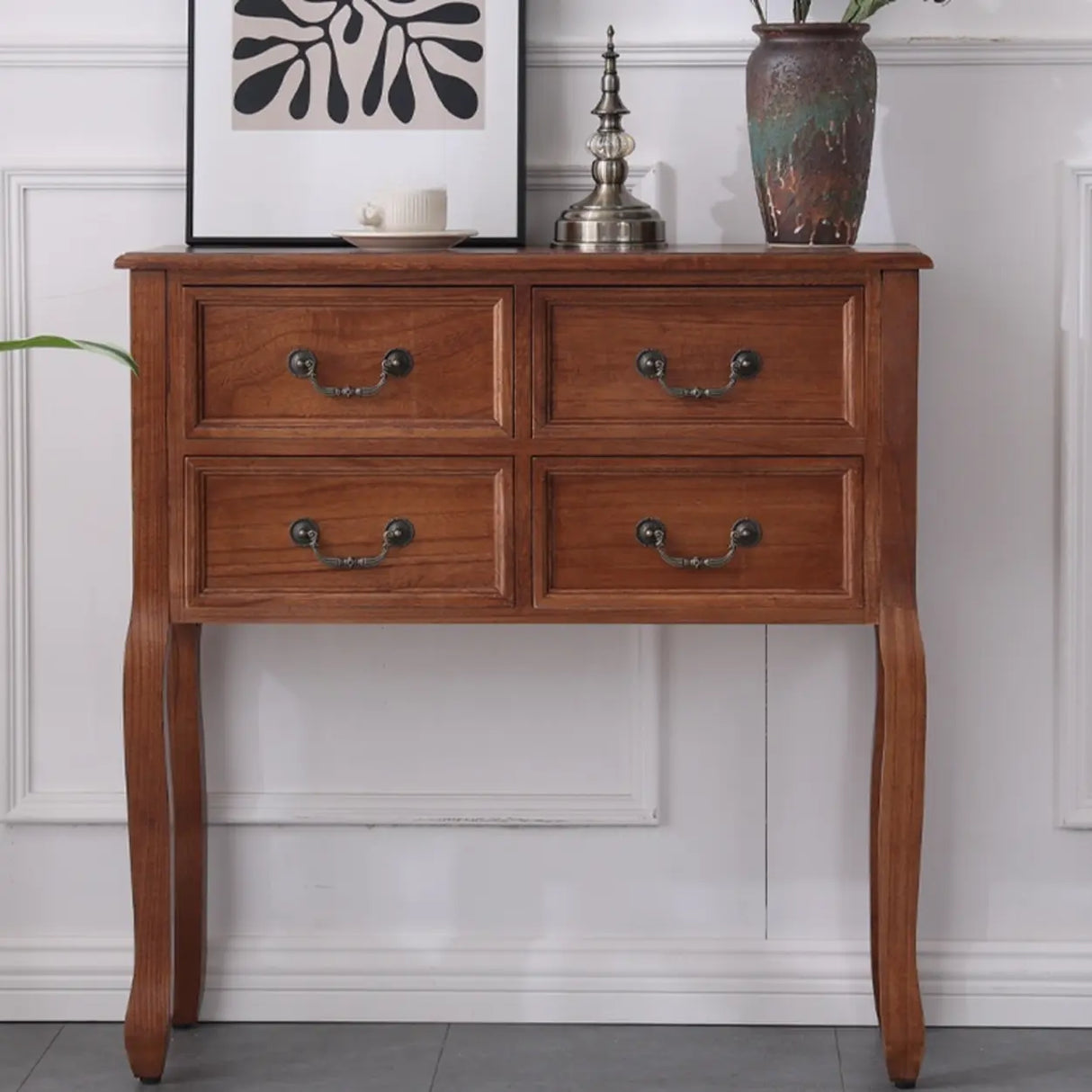 Rectangular Timber Dark Walnut Console Table with Drawers Image - 8