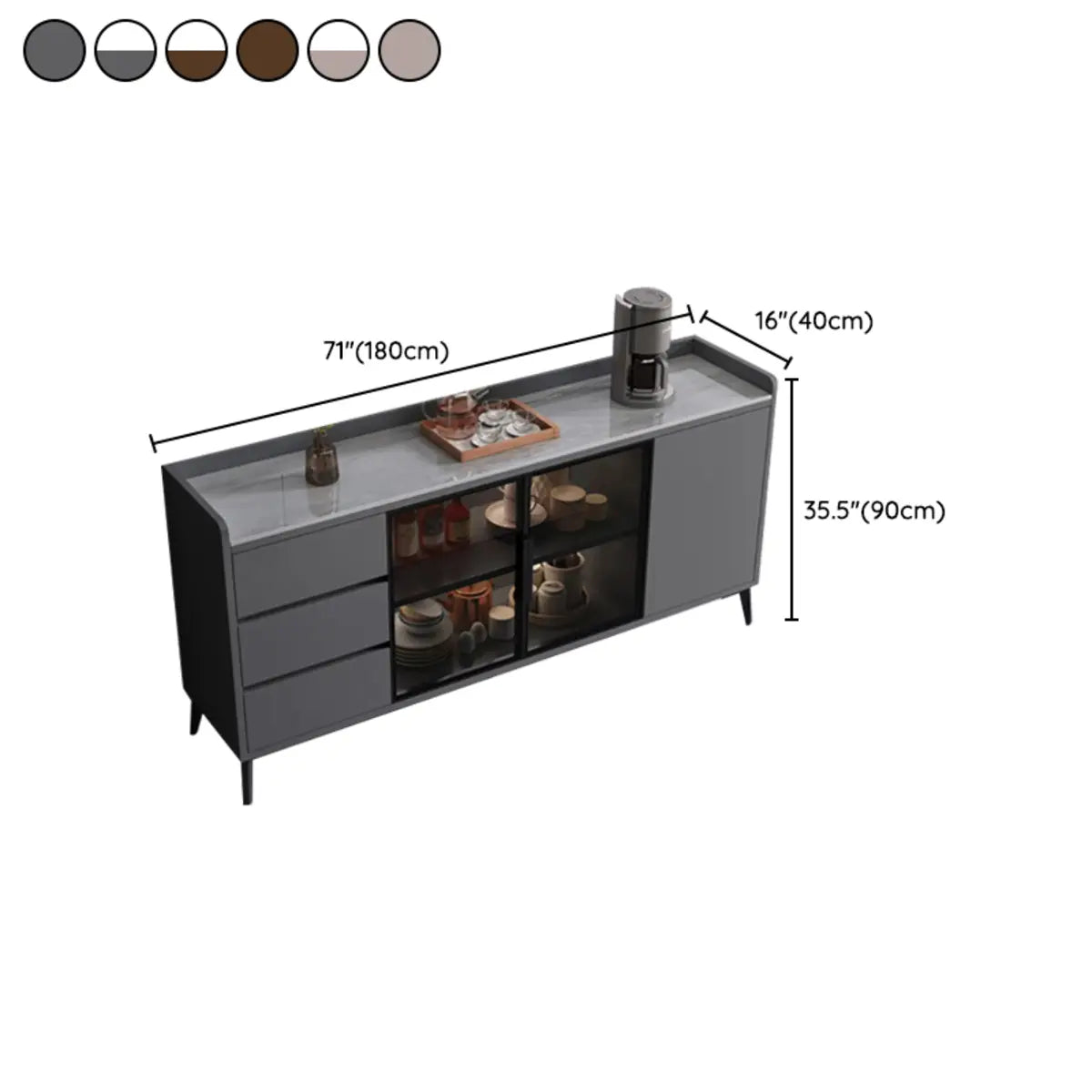 Rectangular Walnut Faux Marble Large Storage Sideboard Image - 27