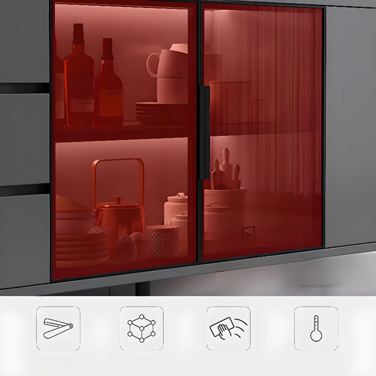 Rectangular Walnut Faux Marble Large Storage Sideboard Image - 14