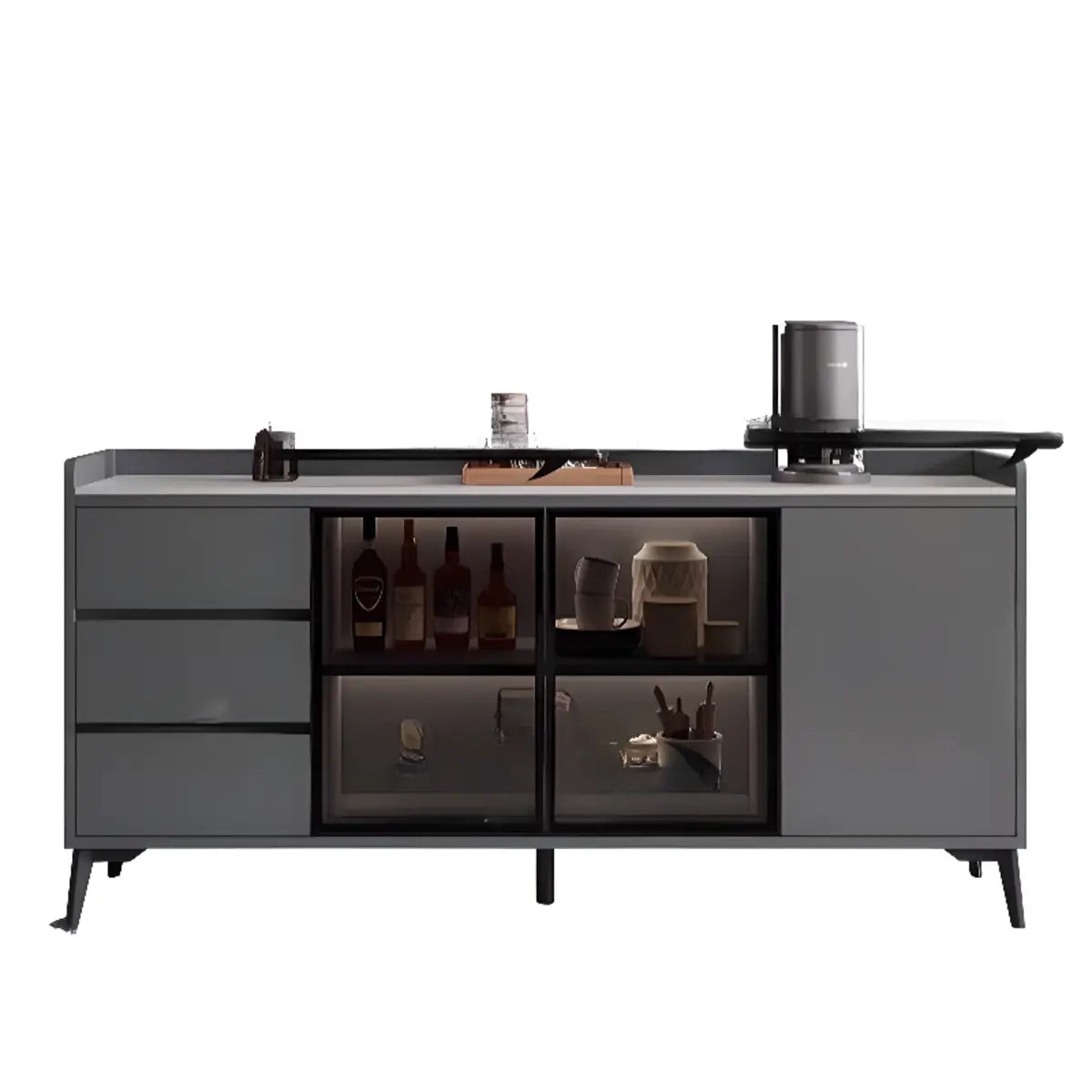 Rectangular Walnut Faux Marble Large Storage Sideboard Image - 22