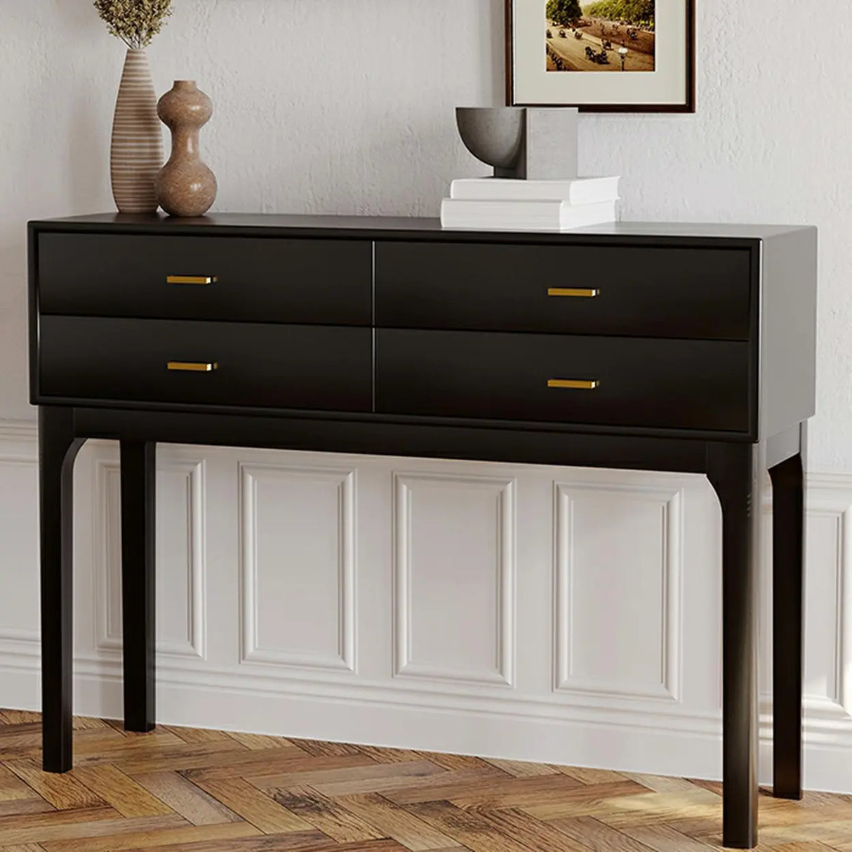 Rectangular Walnut Storage Console Table with Drawers Image - 10