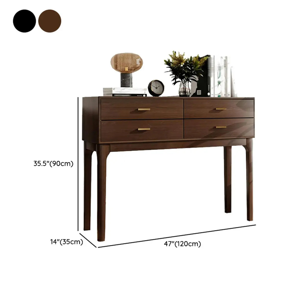 Rectangular Walnut Storage Console Table with Drawers Image - 12