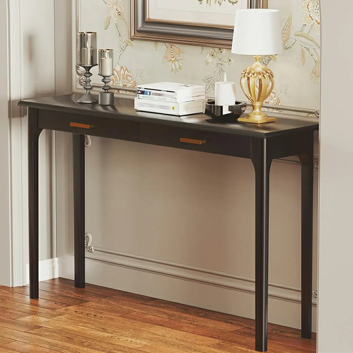 Rectangular Walnut Storage Console Table with Drawers Image - 2