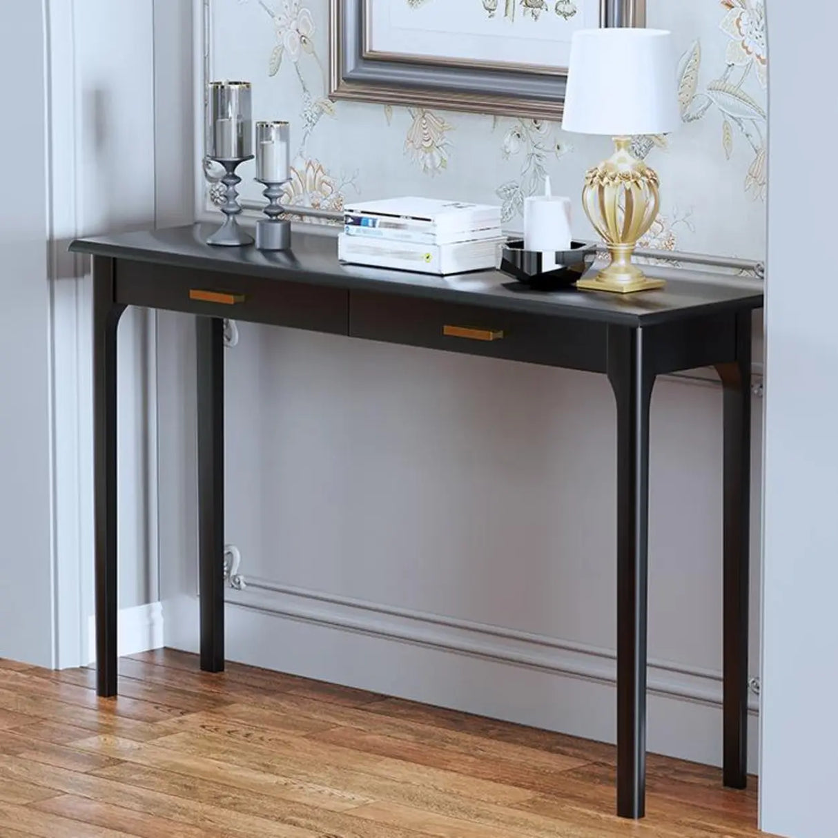 Rectangular Walnut Storage Console Table with Drawers Image - 3