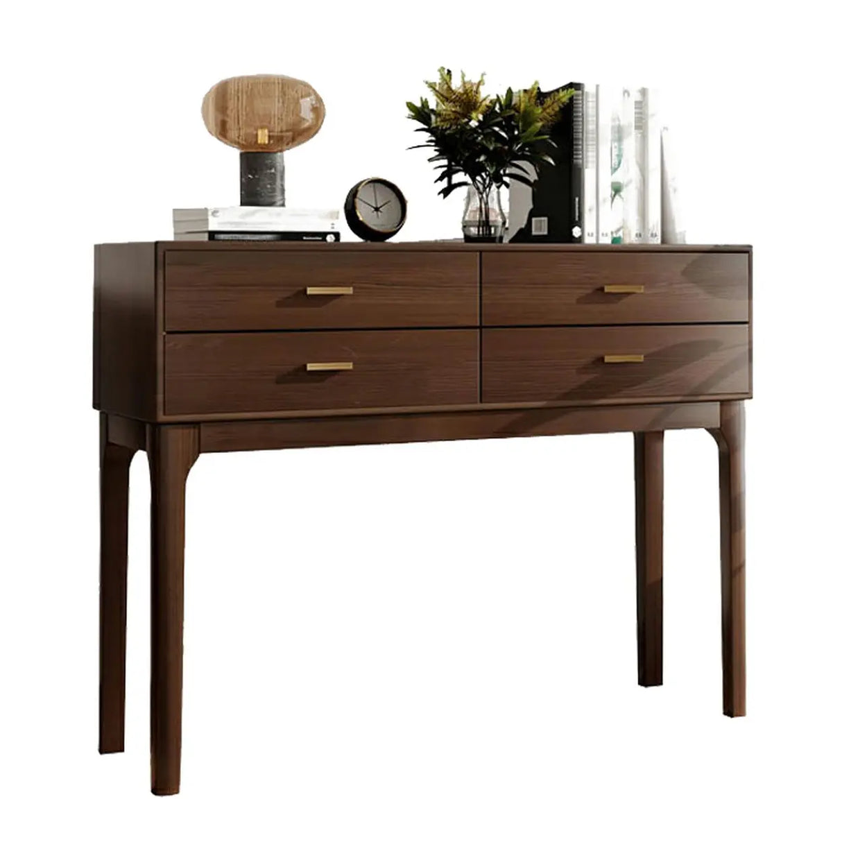 Rectangular Walnut Storage Console Table with Drawers Image - 6