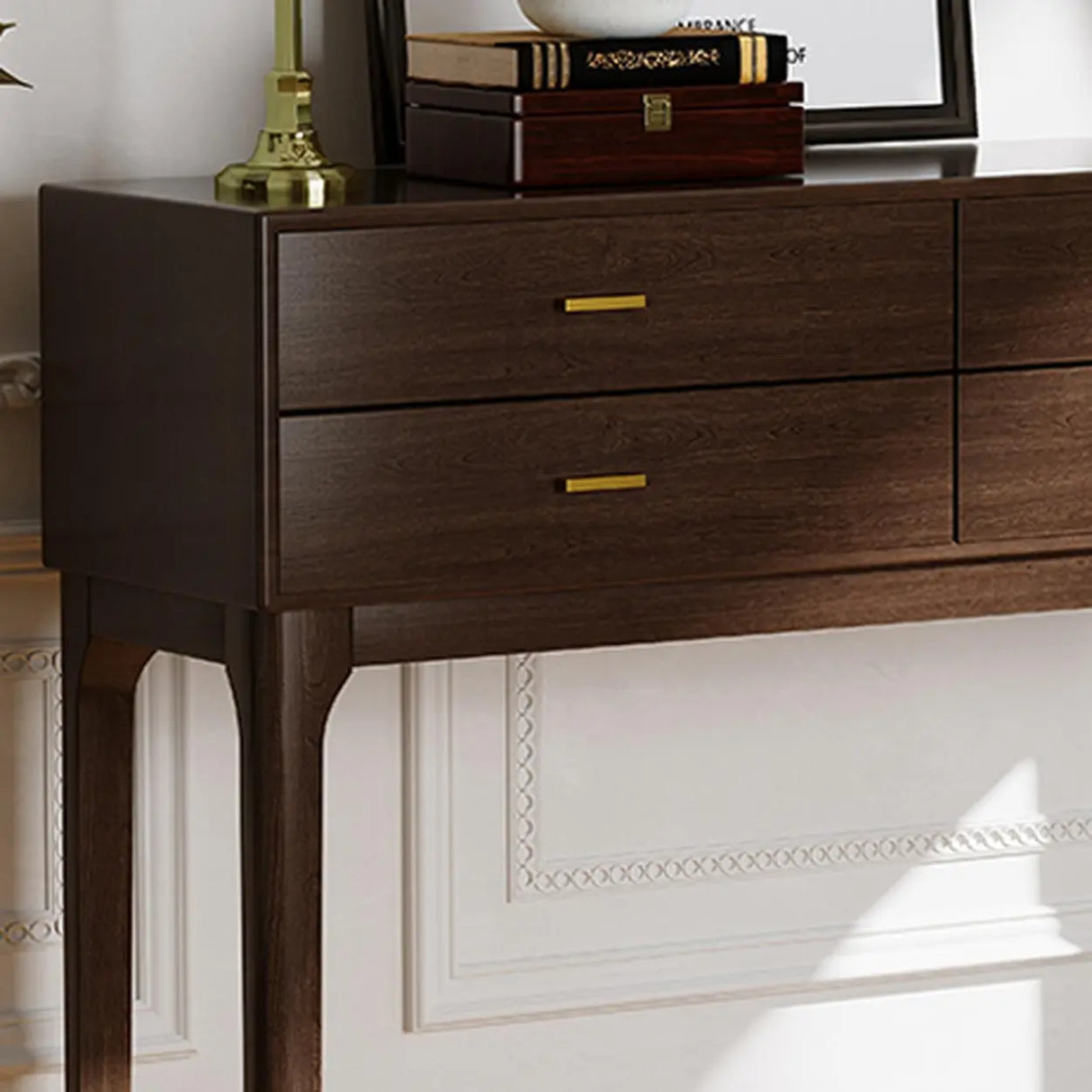 Rectangular Walnut Storage Console Table with Drawers Image - 8