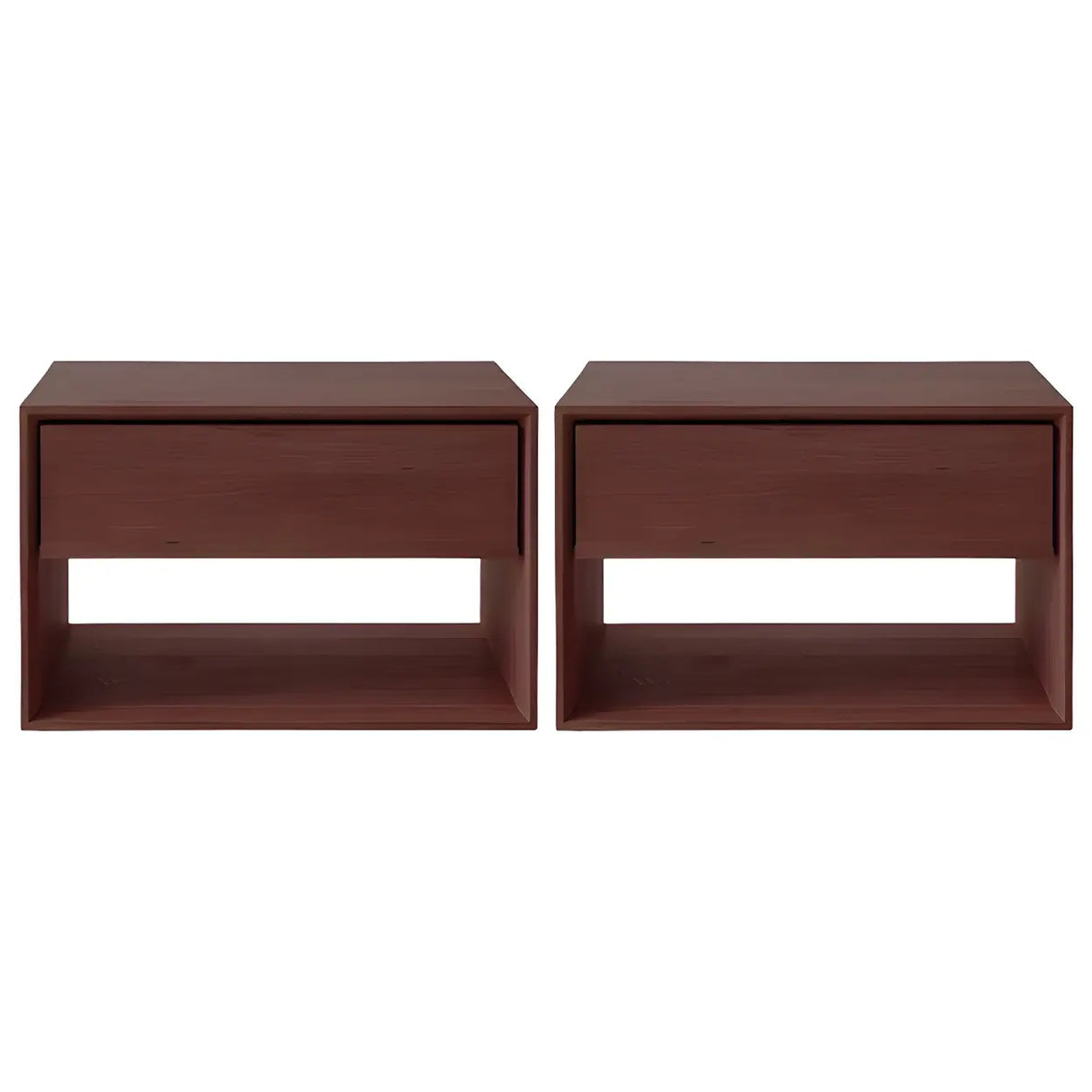 Rectangular Walnut Wood Open Storage Nightstand Image - 17