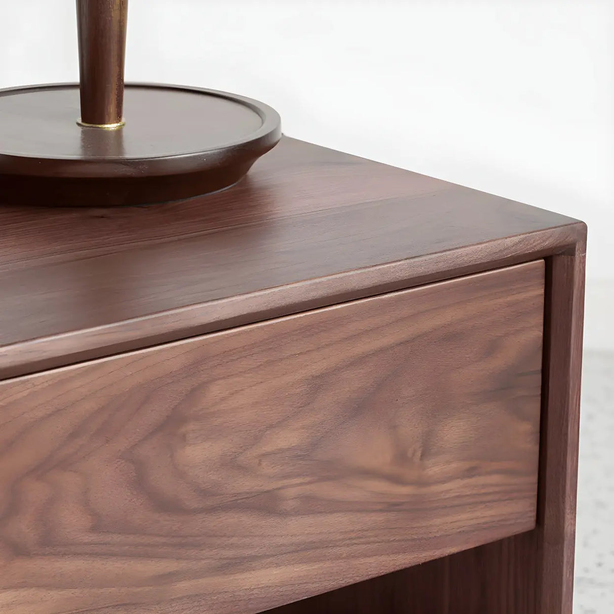 Rectangular Walnut Wood Open Storage Nightstand Image - 8