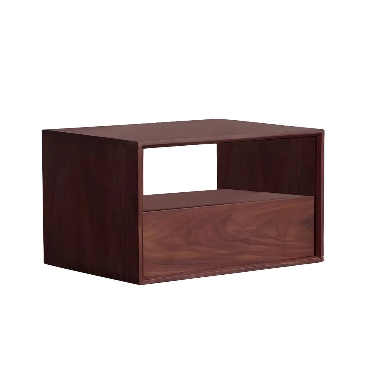Rectangular Walnut Wood Open Storage Nightstand Image - 10