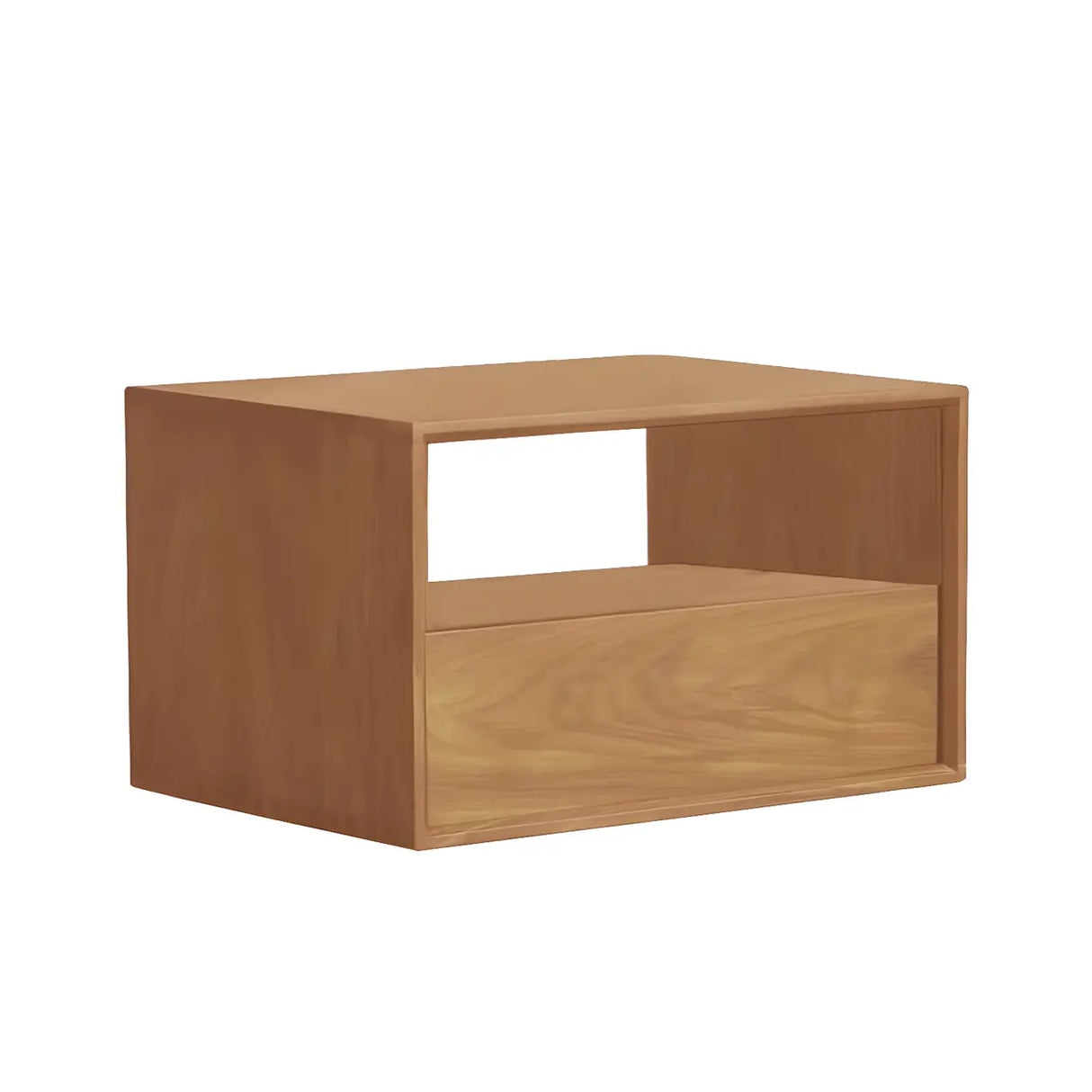 Rectangular Walnut Wood Open Storage Nightstand Image - 4