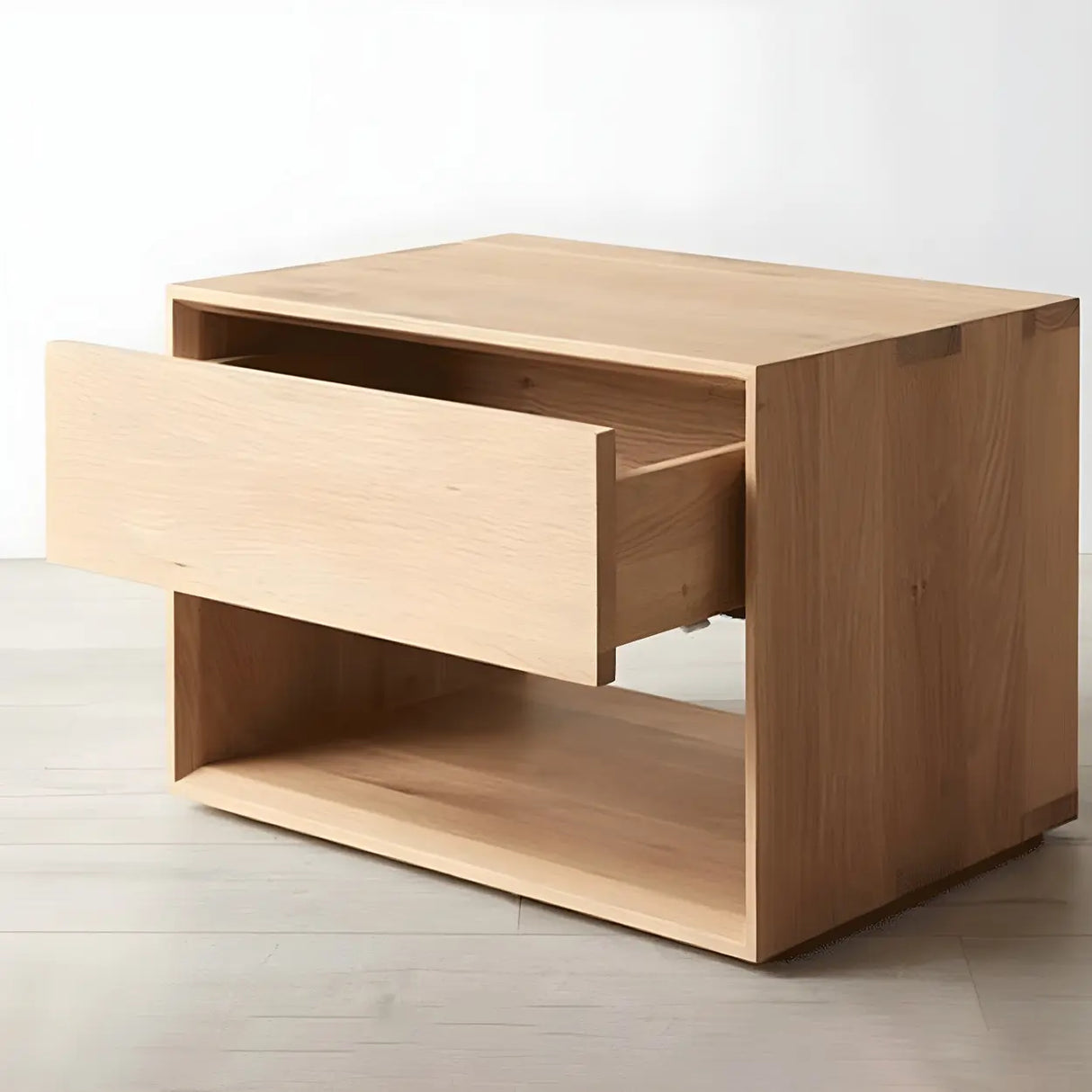 Rectangular Walnut Wood Open Storage Nightstand Image - 5