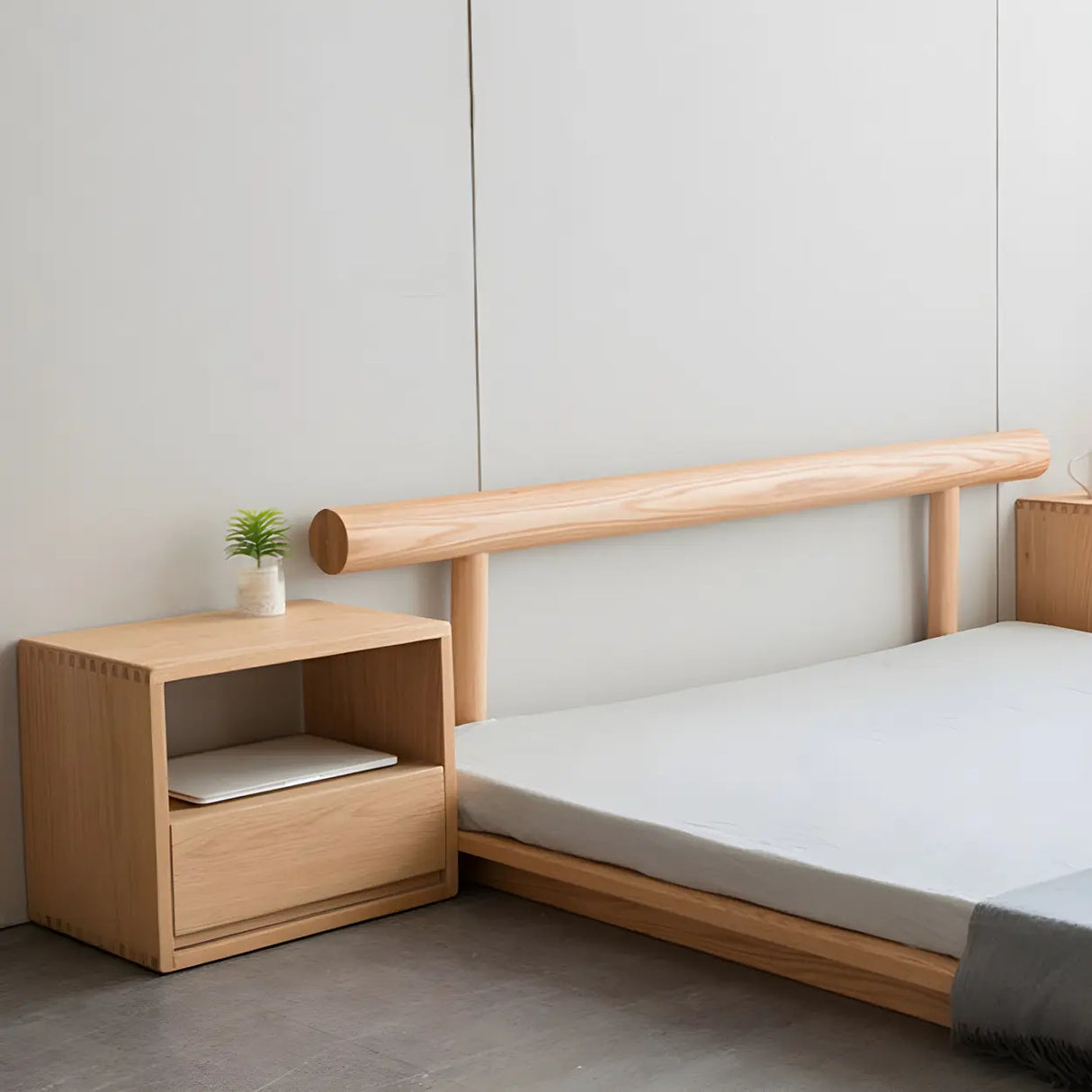 Rectangular Walnut Wood Open Storage Nightstand Image - 6