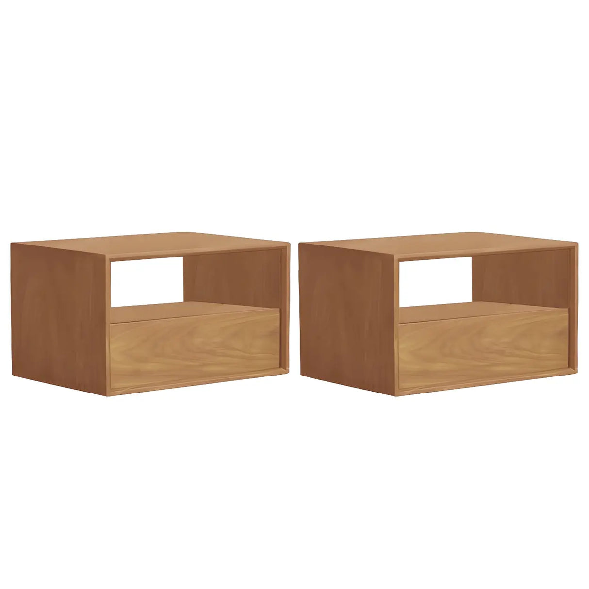 Rectangular Walnut Wood Open Storage Nightstand Image - 13