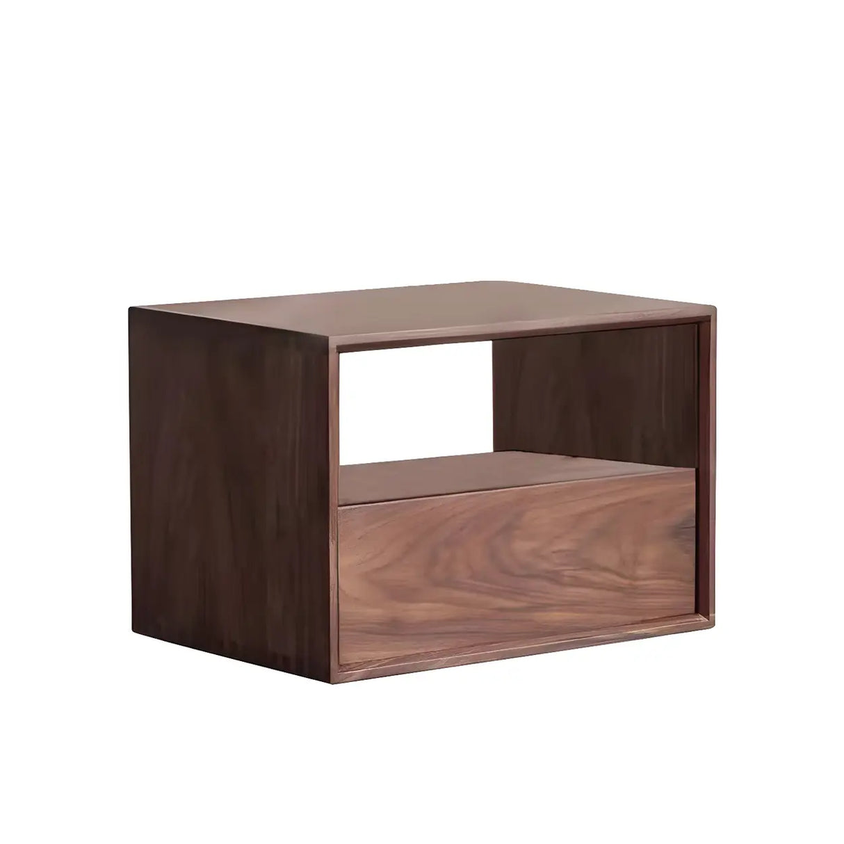 Rectangular Walnut Wood Open Storage Nightstand Image - 7