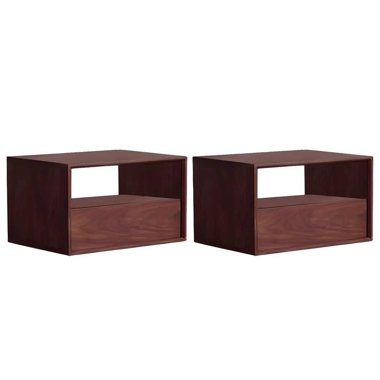Rectangular Walnut Wood Open Storage Nightstand Image - 16