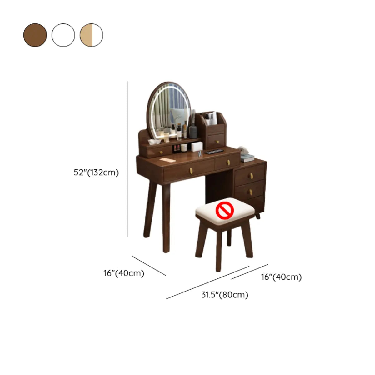 Rectangular White Wood Bedroom Vanity with Mirror