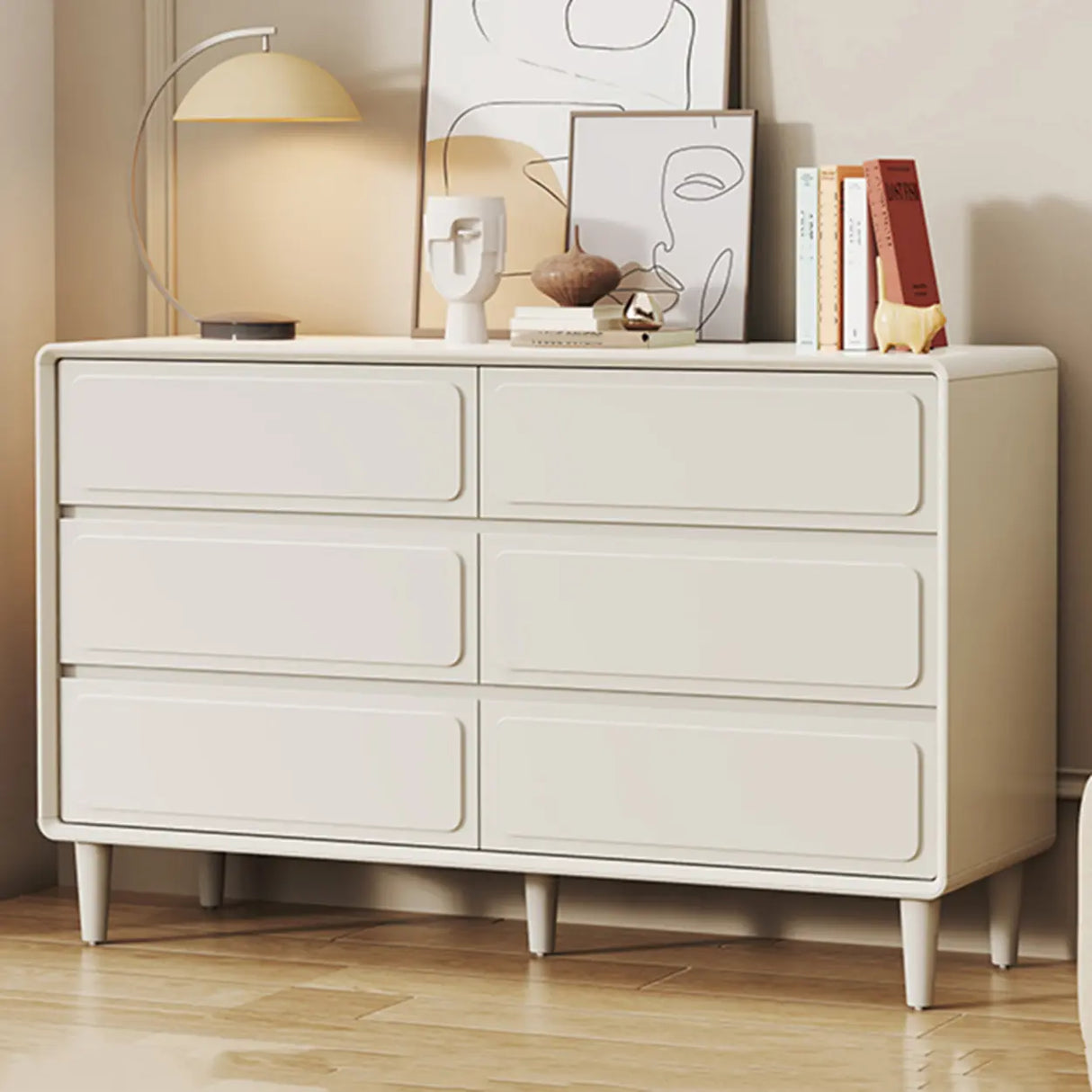 Rectangular White Wood Modern Dresser with Drawers Image - 3