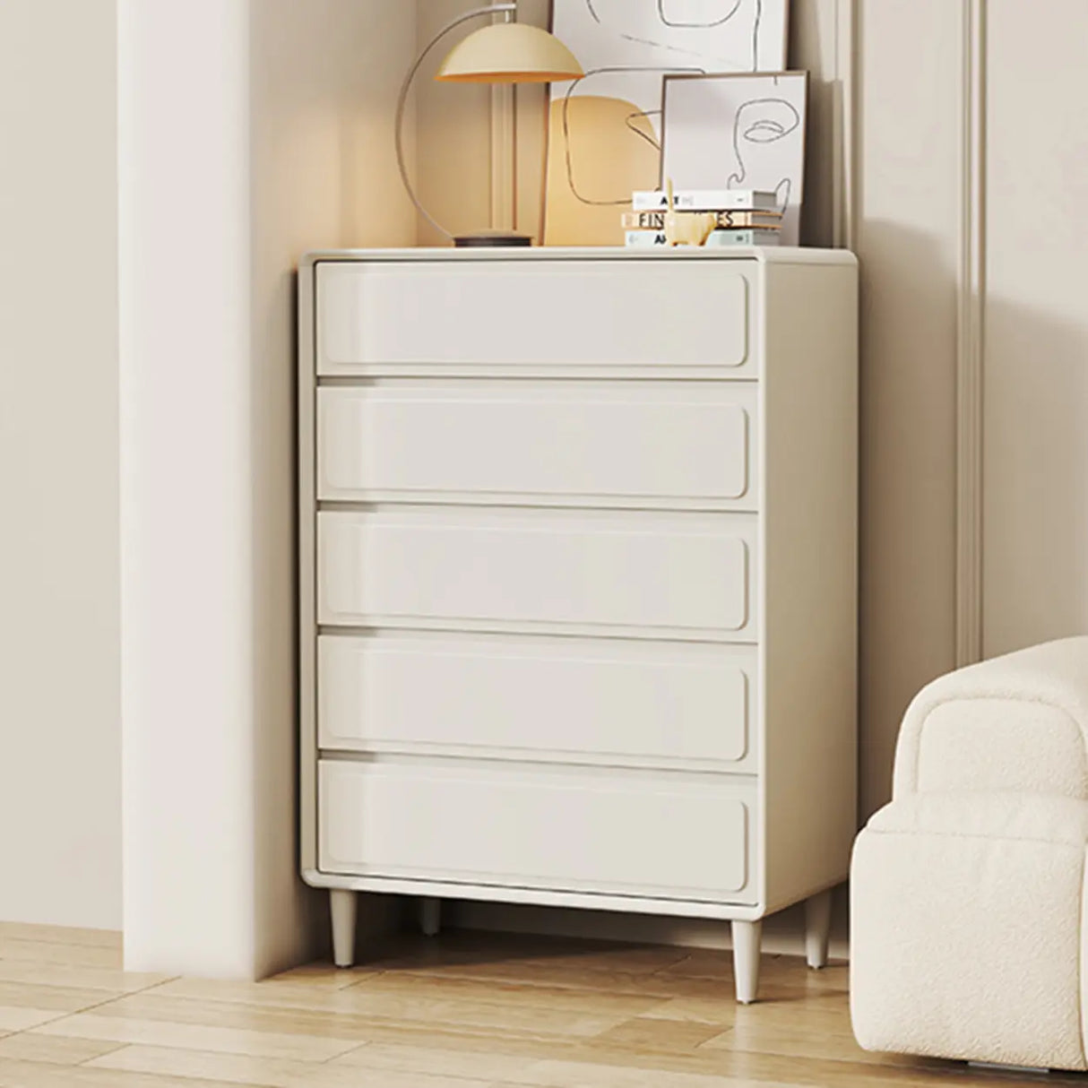 Rectangular White Wood Modern Dresser with Drawers Image - 7
