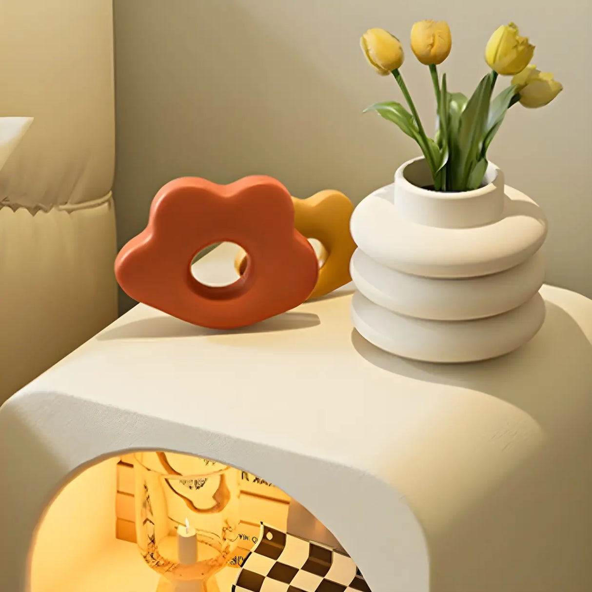 Rectangular White Wood Modern Open Shelf Nightstand Image - 13