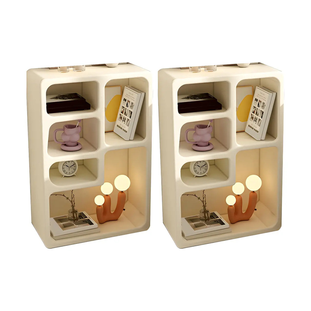 Rectangular White Wood Modern Open Shelf Nightstand Image - 5