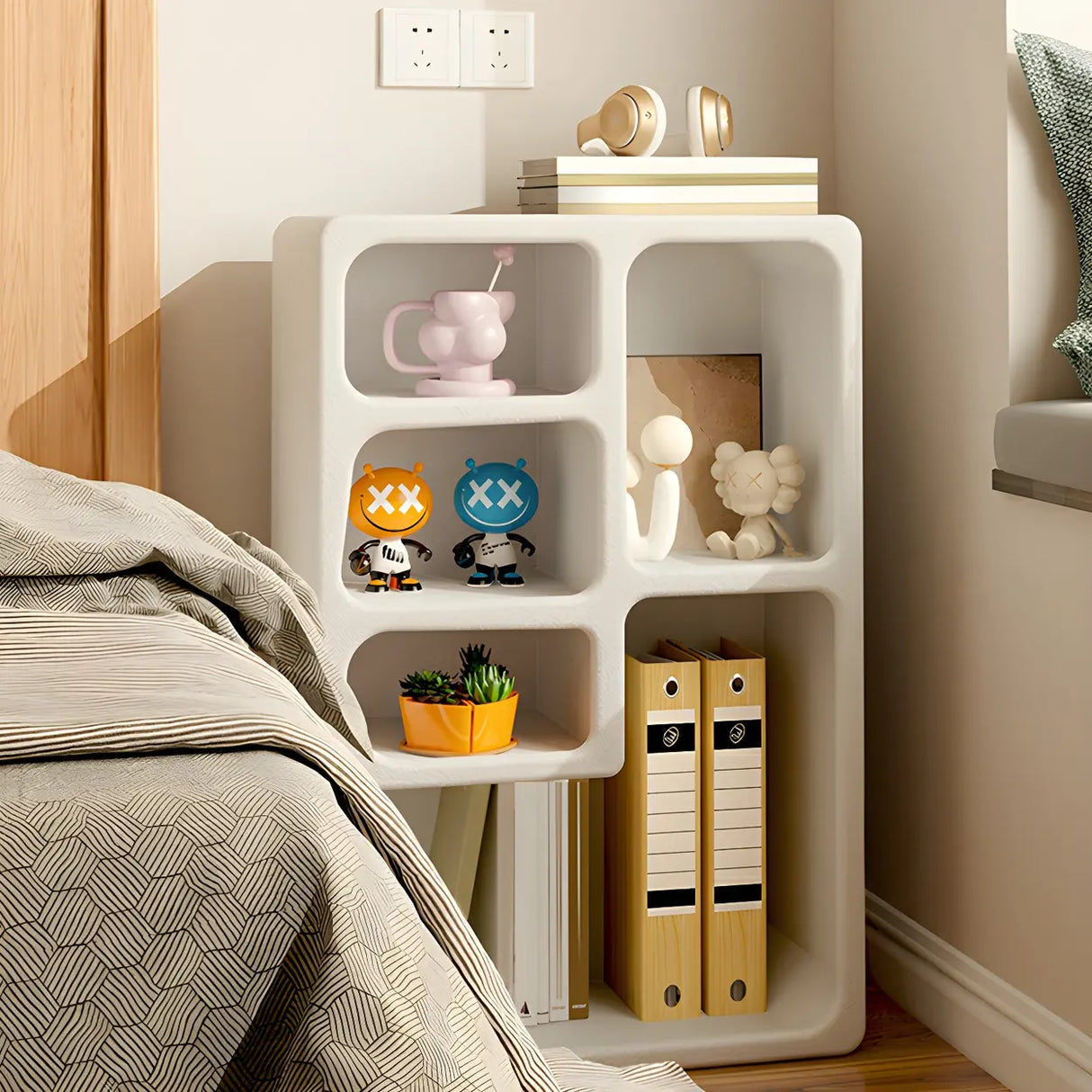 Rectangular White Wood Modern Open Shelf Nightstand Image - 6