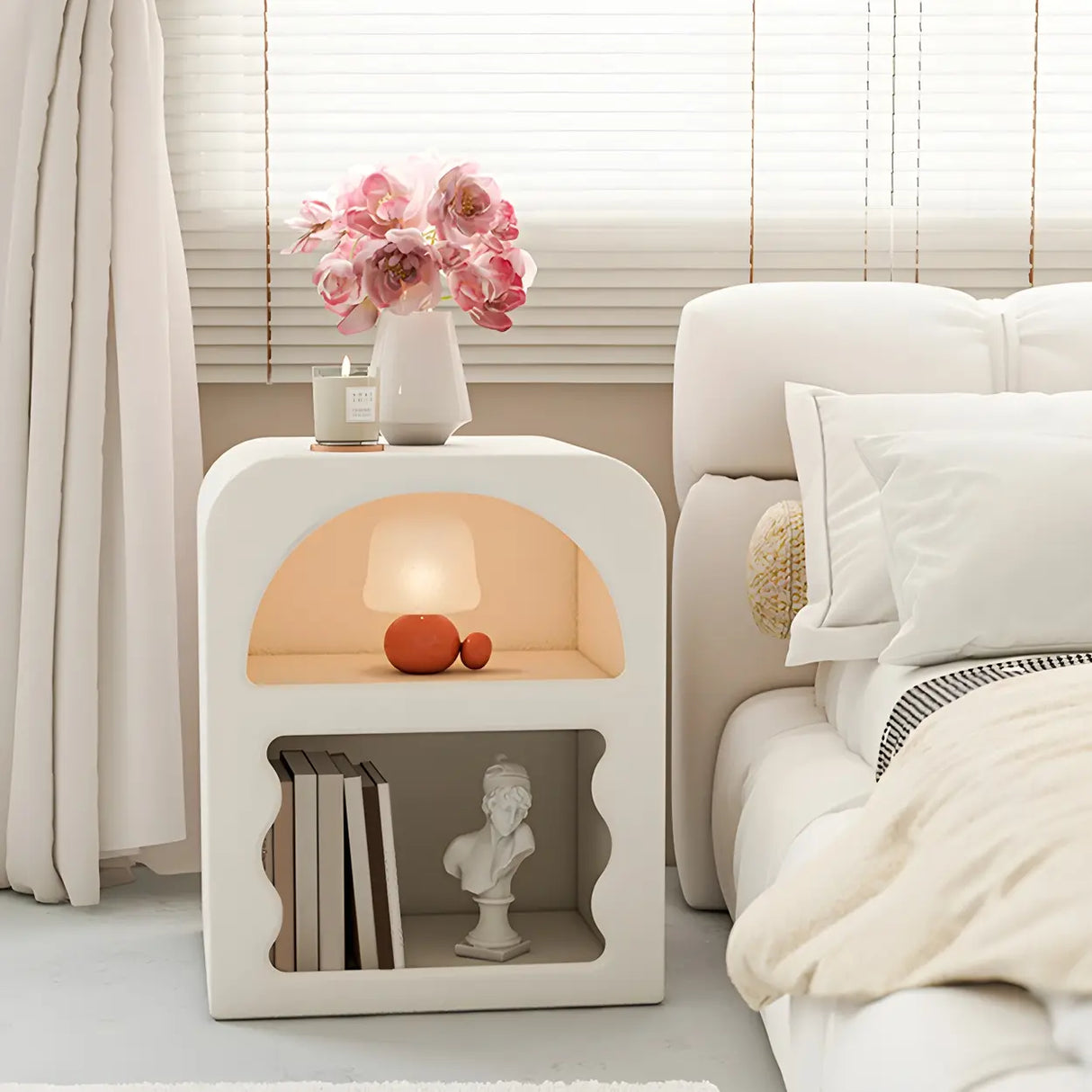 Rectangular White Wood Modern Open Shelf Nightstand Image - 8