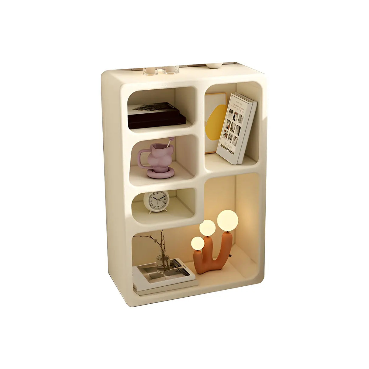 Rectangular White Wood Modern Open Shelf Nightstand Image - 9