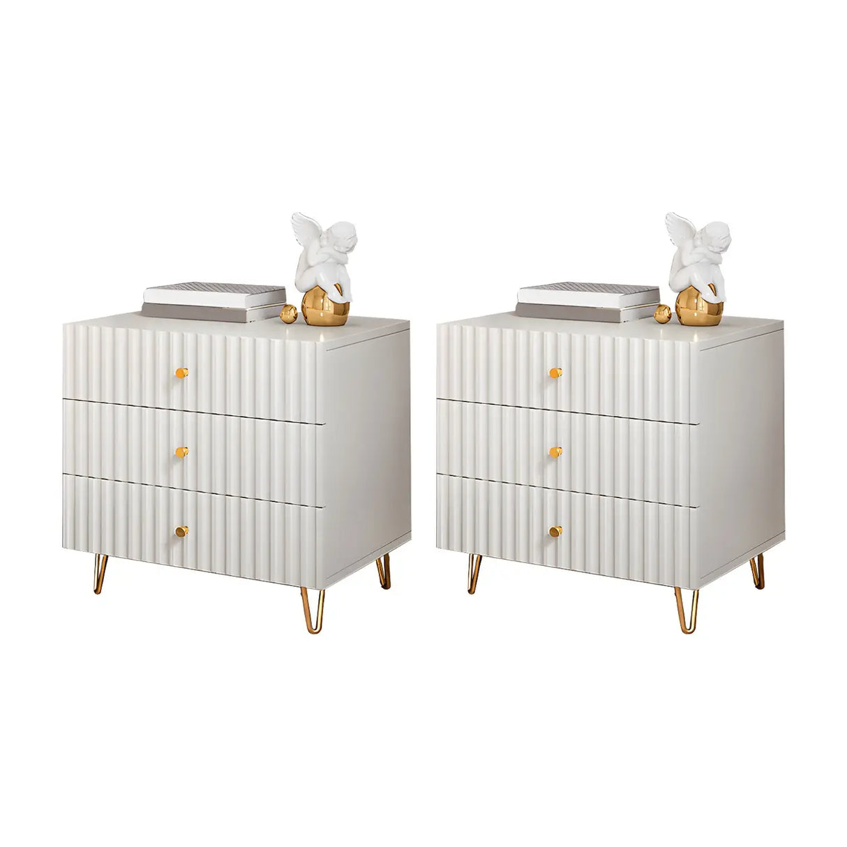 Rectangular White Wood Stylish Drawers Storage Nightstand Image - 10