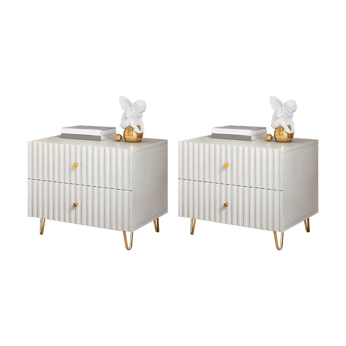 Rectangular White Wood Stylish Drawers Storage Nightstand Image - 12