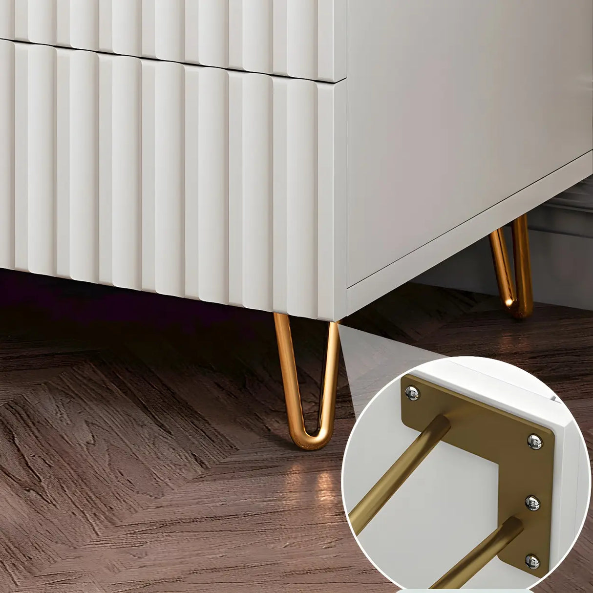 Rectangular White Wood Stylish Drawers Storage Nightstand Image - 14