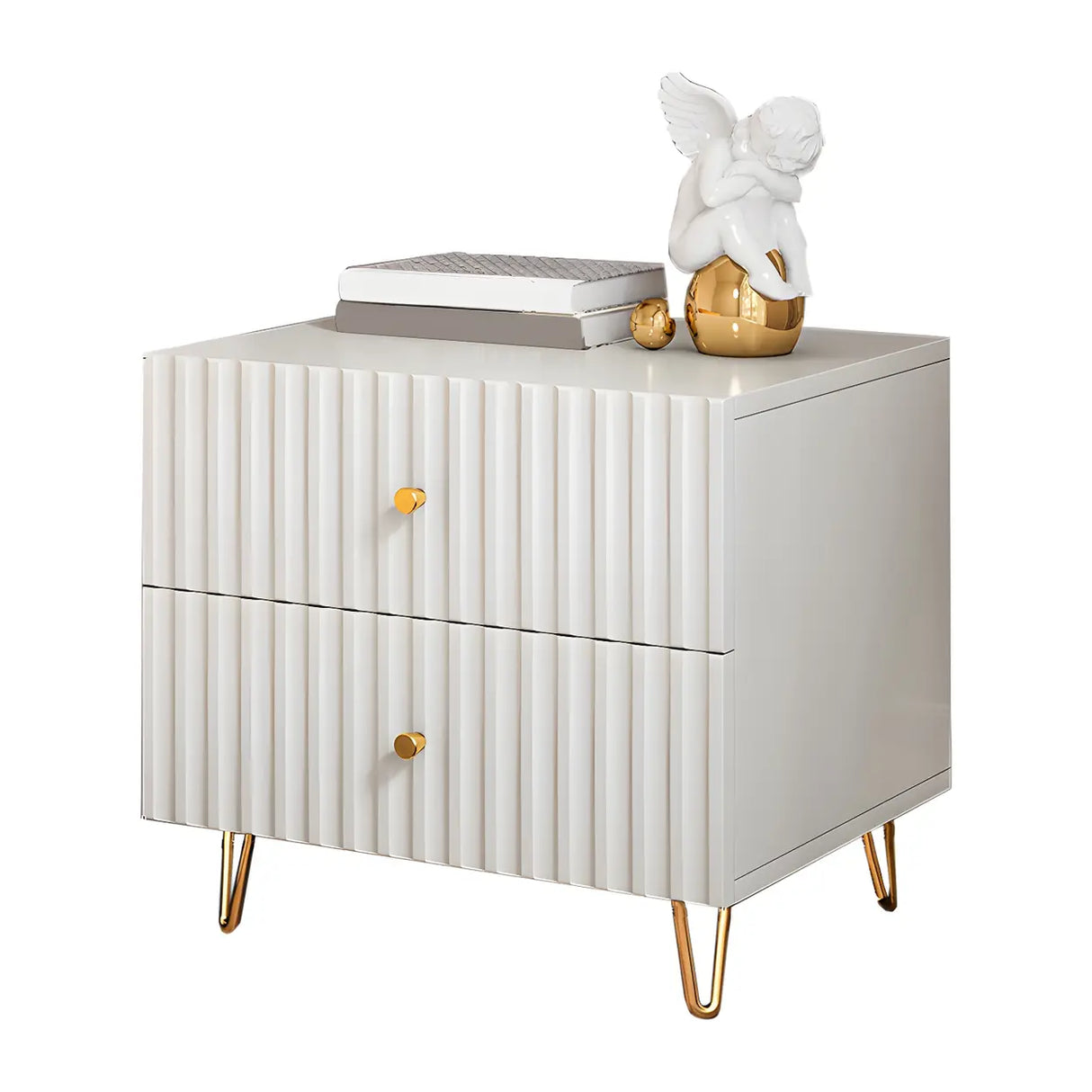 Rectangular White Wood Stylish Drawers Storage Nightstand Image - 15