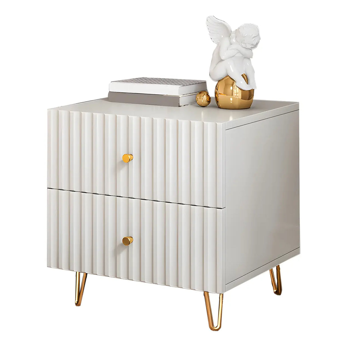 Rectangular White Wood Stylish Drawers Storage Nightstand Image - 17