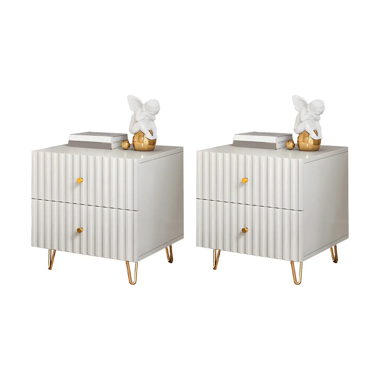 Rectangular White Wood Stylish Drawers Storage Nightstand Image - 18