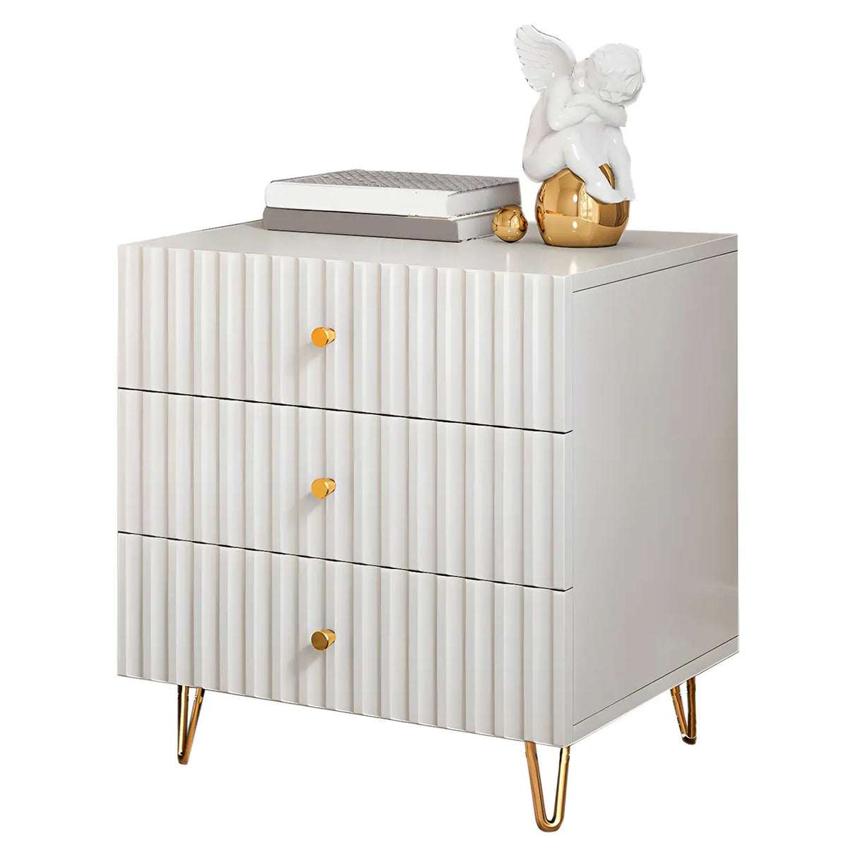 Rectangular White Wood Stylish Drawers Storage Nightstand Image - 19
