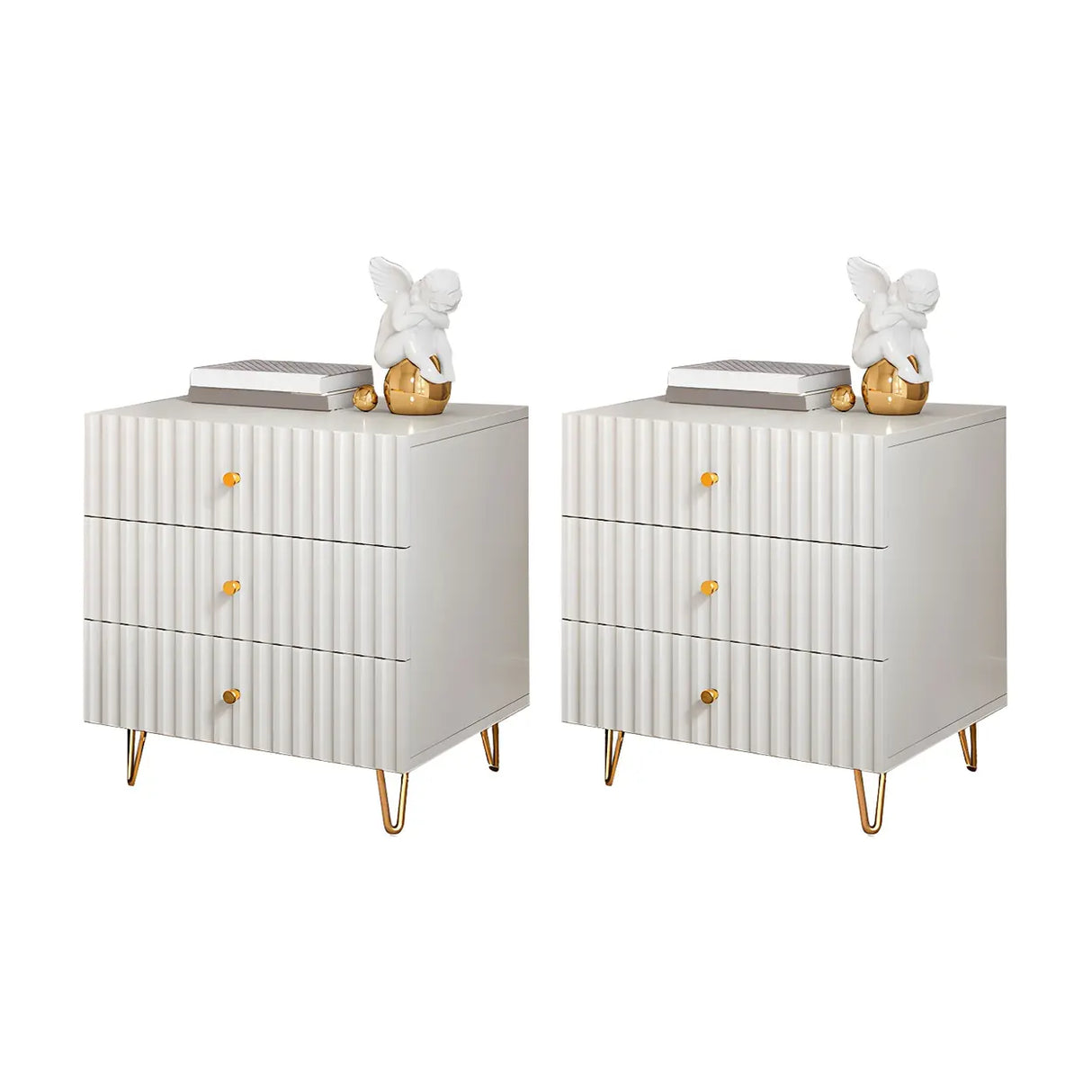 Rectangular White Wood Stylish Drawers Storage Nightstand Image - 20