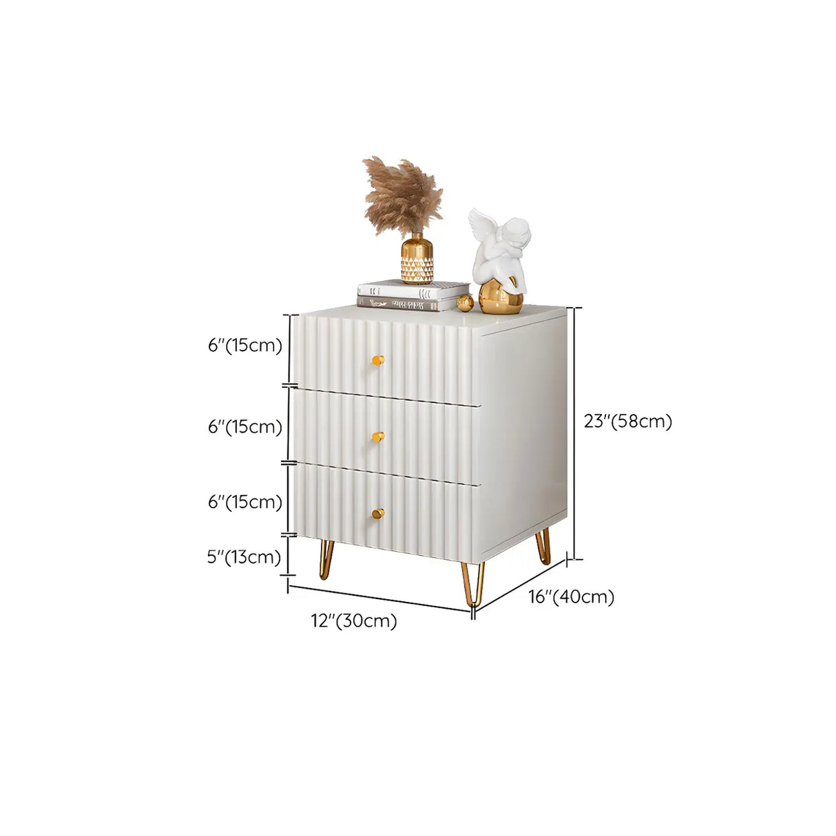 Rectangular White Wood Stylish Drawers Storage Nightstand