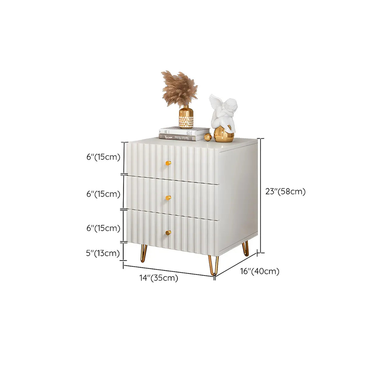 Rectangular White Wood Stylish Drawers Storage Nightstand Image - 23