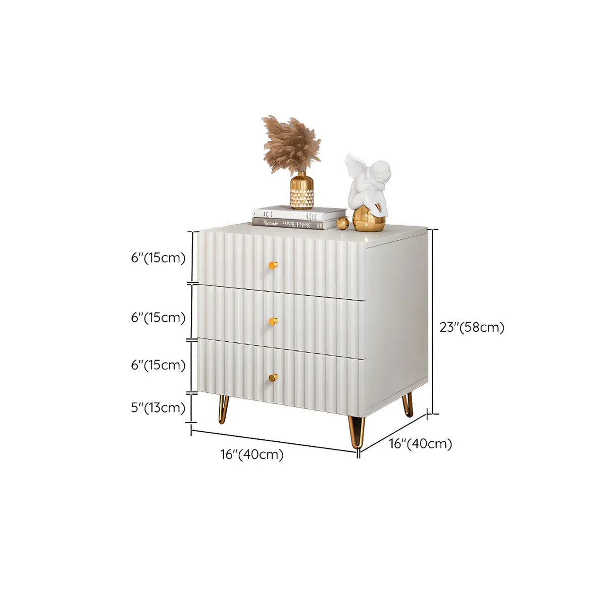 Rectangular White Wood Stylish Drawers Storage Nightstand Image - 24