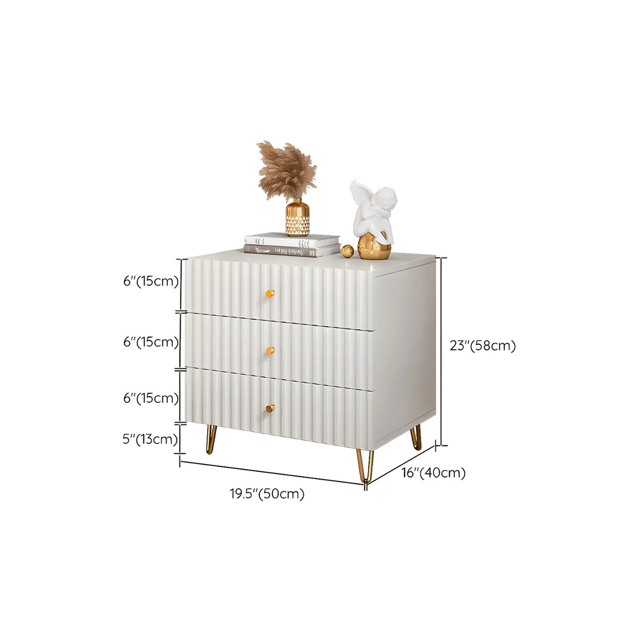 Rectangular White Wood Stylish Drawers Storage Nightstand Image - 25