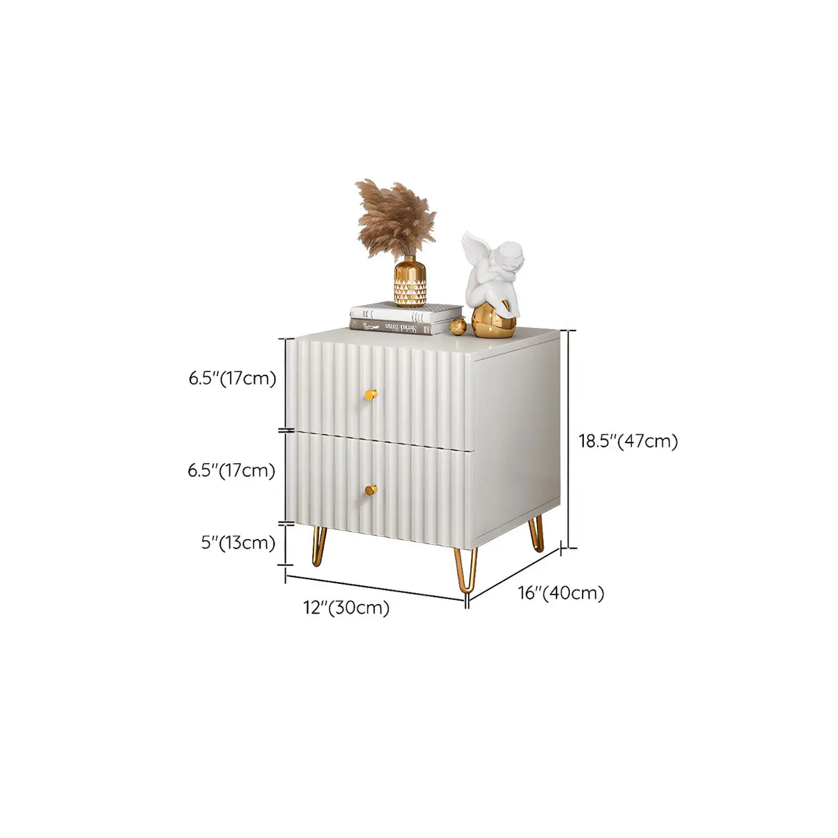 Rectangular White Wood Stylish Drawers Storage Nightstand Image - 26