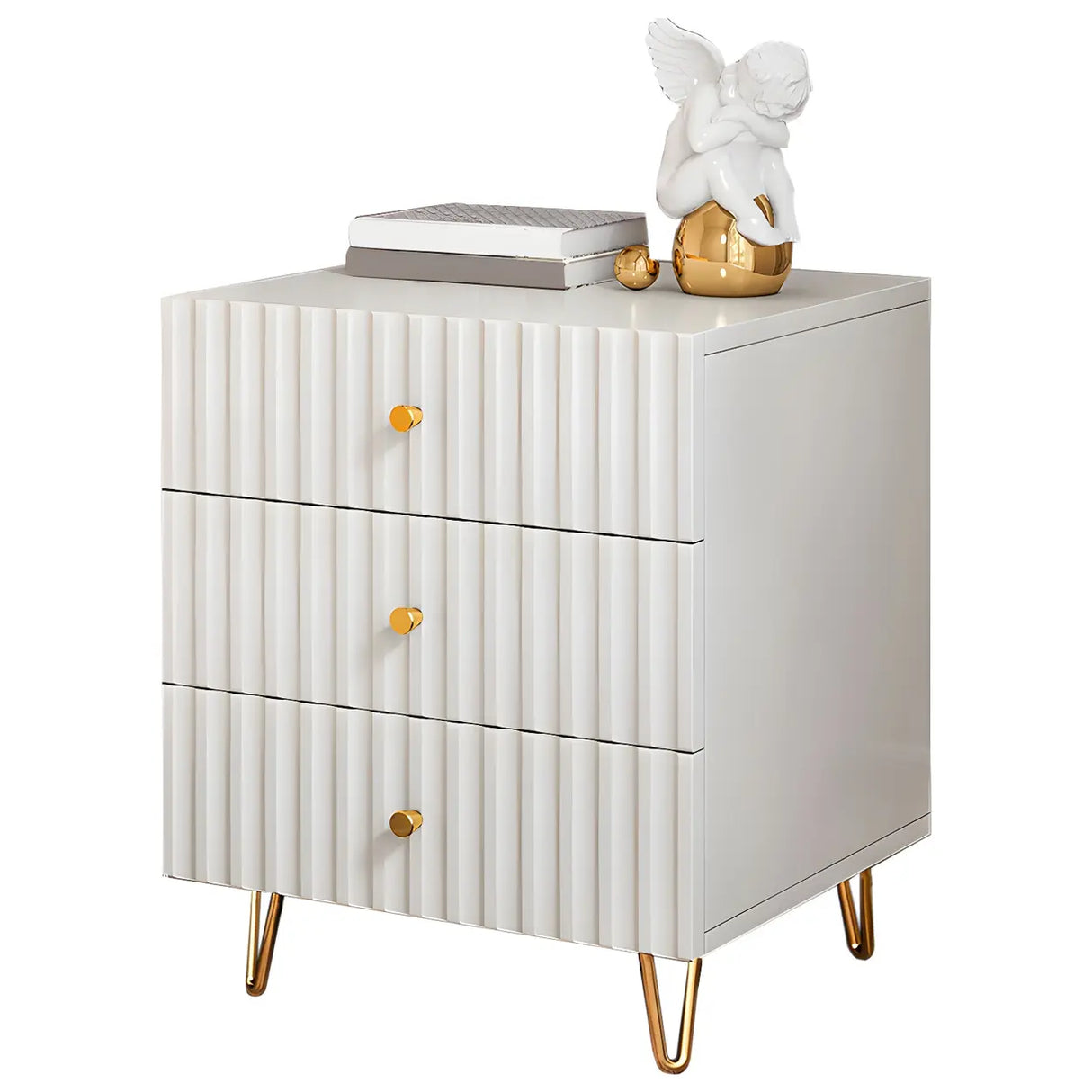 Rectangular White Wood Stylish Drawers Storage Nightstand Image - 5