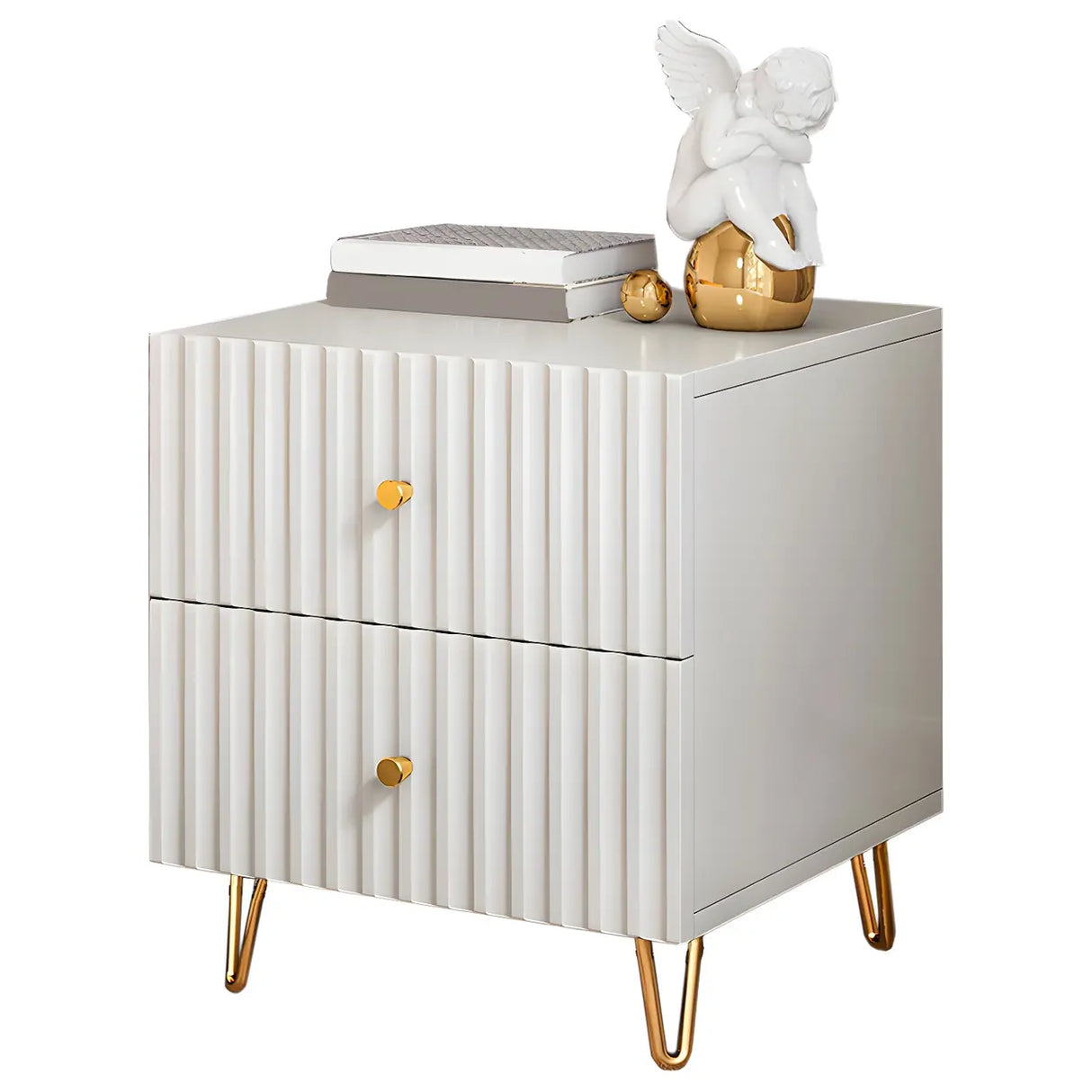 Rectangular White Wood Stylish Drawers Storage Nightstand Image - 8