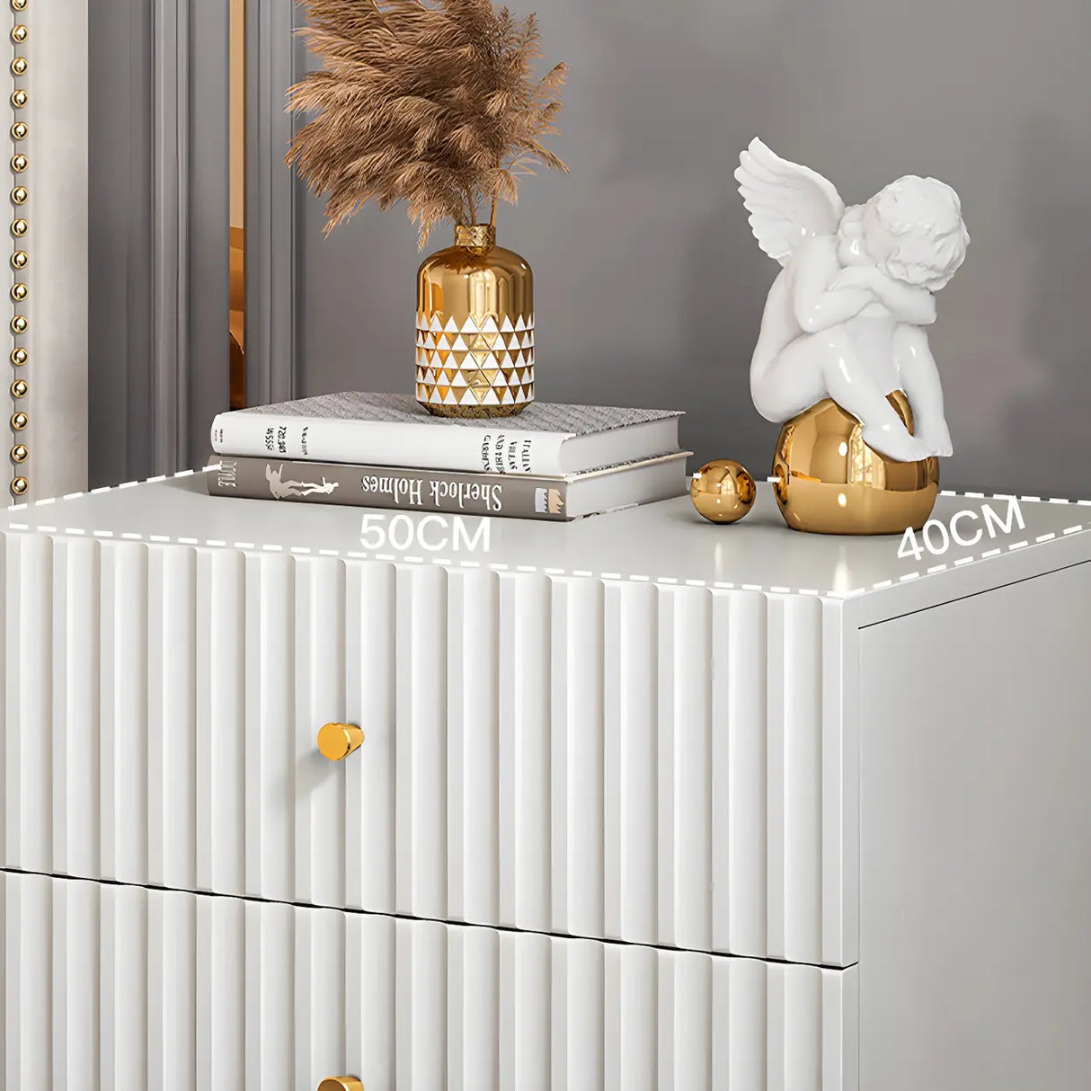 Rectangular White Wood Stylish Drawers Storage Nightstand Image - 9