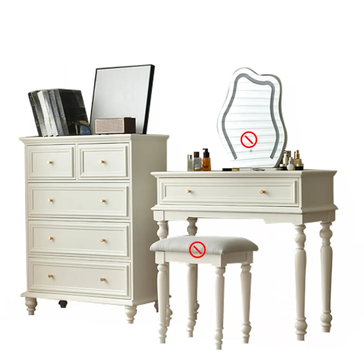 Rectangular Wood Bedroom Black Makeup Vanity Set with Mirror Image - 3