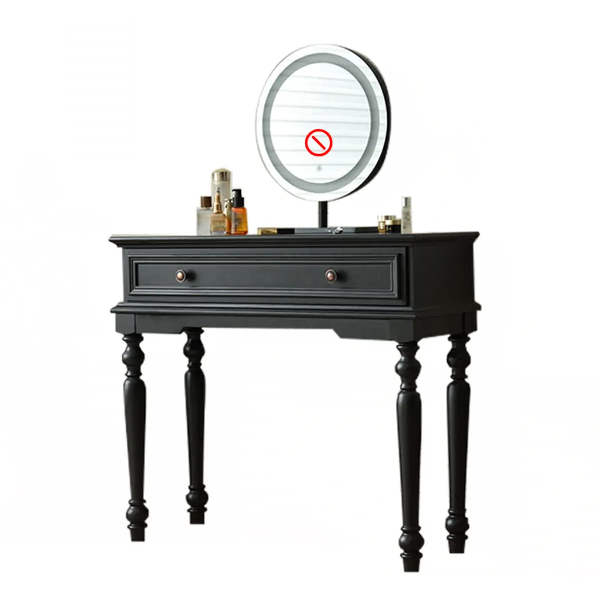 Rectangular Wood Bedroom Black Makeup Vanity Set with Mirror Image - 5