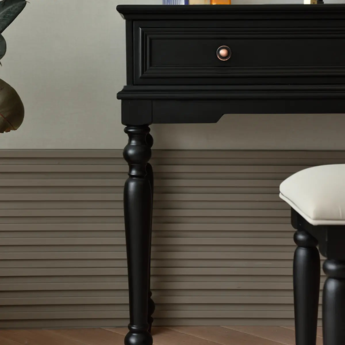 Rectangular Wood Bedroom Black Makeup Vanity Set with Mirror Image - 8