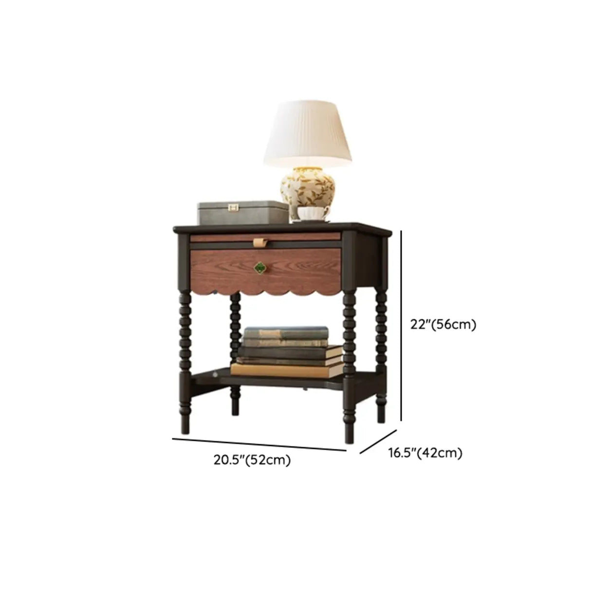 Rectangular Wood Black 1 Drawer Nightstand with Shelves