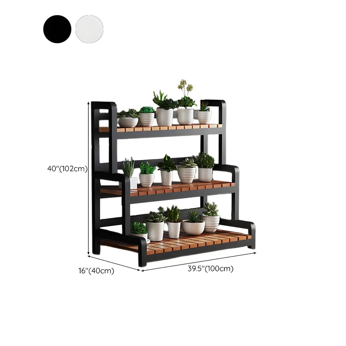 Rectangular Wood Black 3-Tiers Plant Stand with Wheels Image - 19